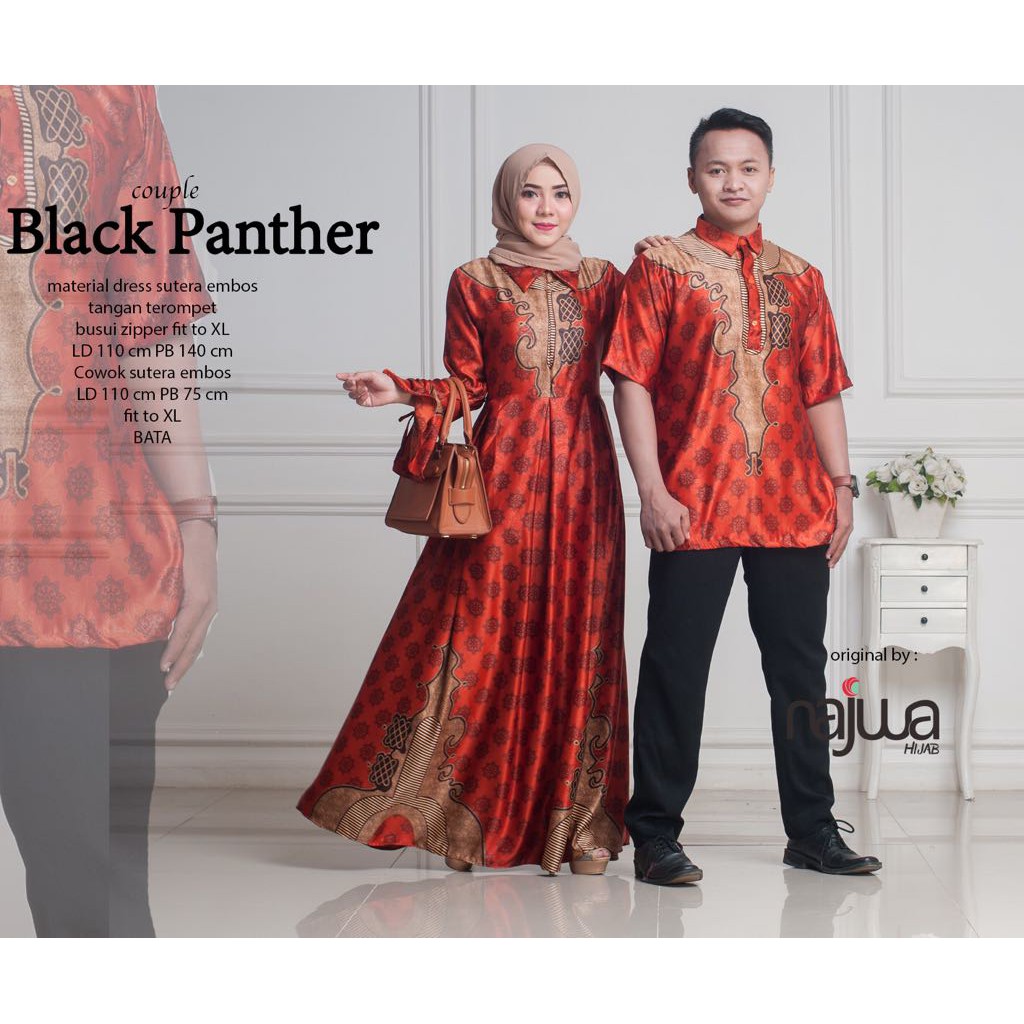Gamis Khimar kemeja Black Panther Couple Syari Sutra Embos Busui Longdress Maxi murah