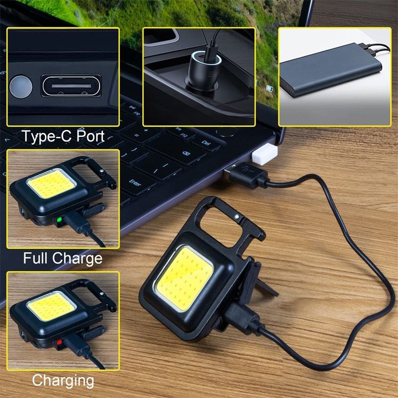 READY mini cob keychain lampu senter LED portable light USB rechargeable LED dengan gantungan kunci ini