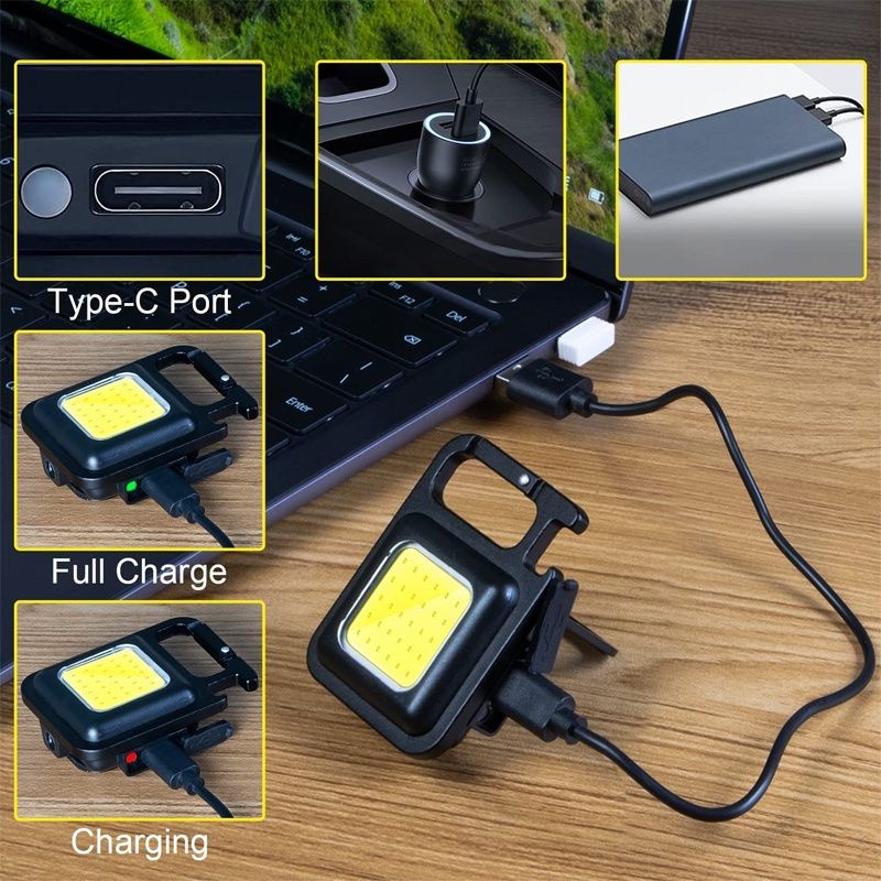 READY mini cob keychain lampu senter LED portable light USB rechargeable LED dengan gantungan kunci ini