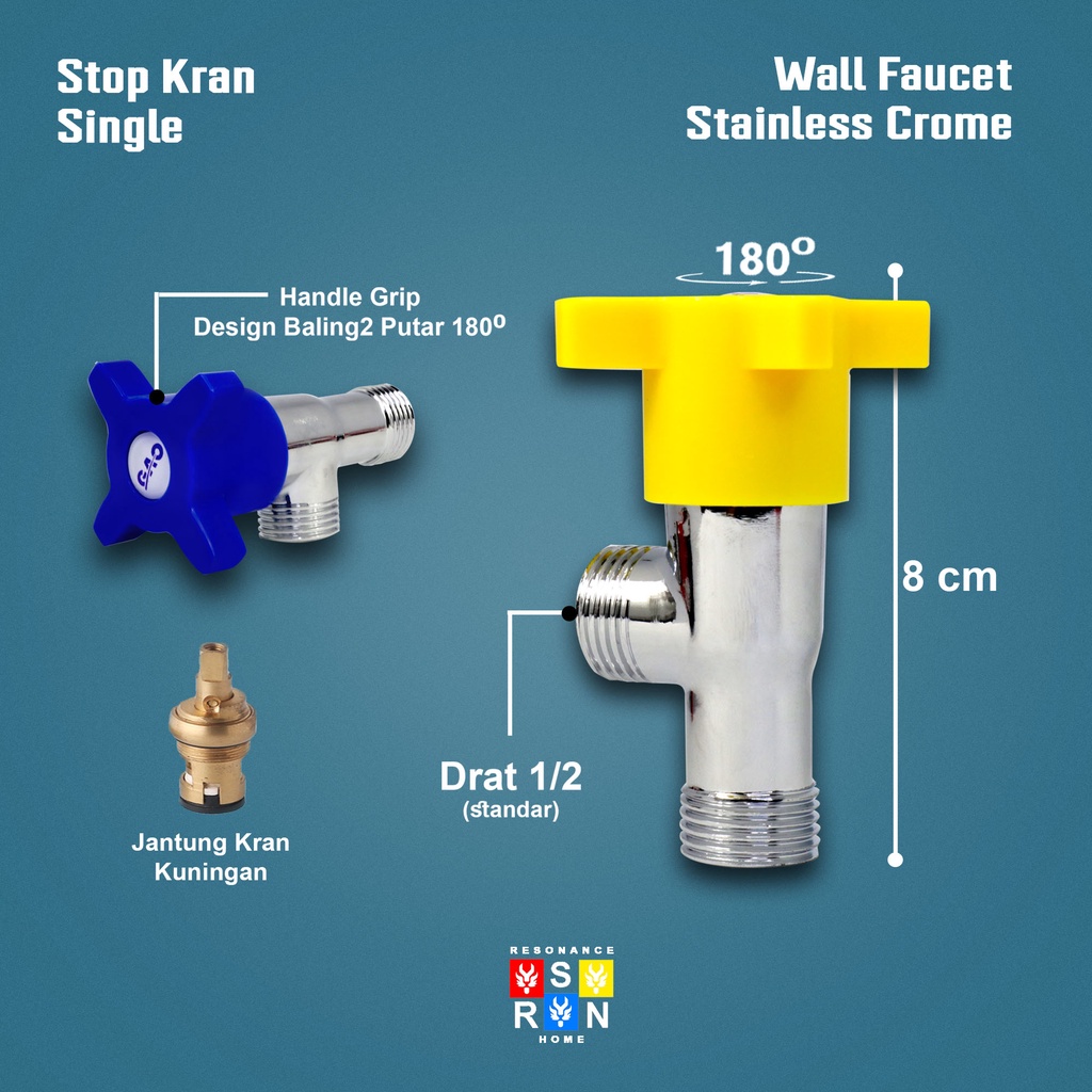 Stop Kran Shower Single Kloset Warna 1/2 Inch Resonance Home