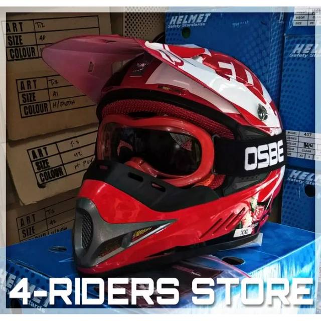 Helm Cross Anak MVStar Full Face Trail-Adventure & Bonus Goggle OSBE - RedFox