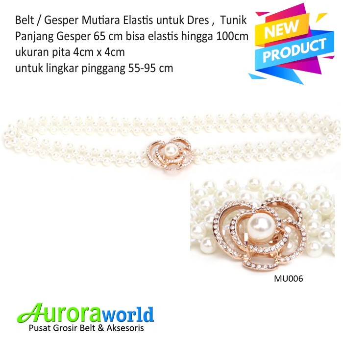 Belt Wanita Auroraworld Gesper Mutiara Berlian Elastis E6U1 Belt Dewasa Kekinian Style Wanita Jumbo 