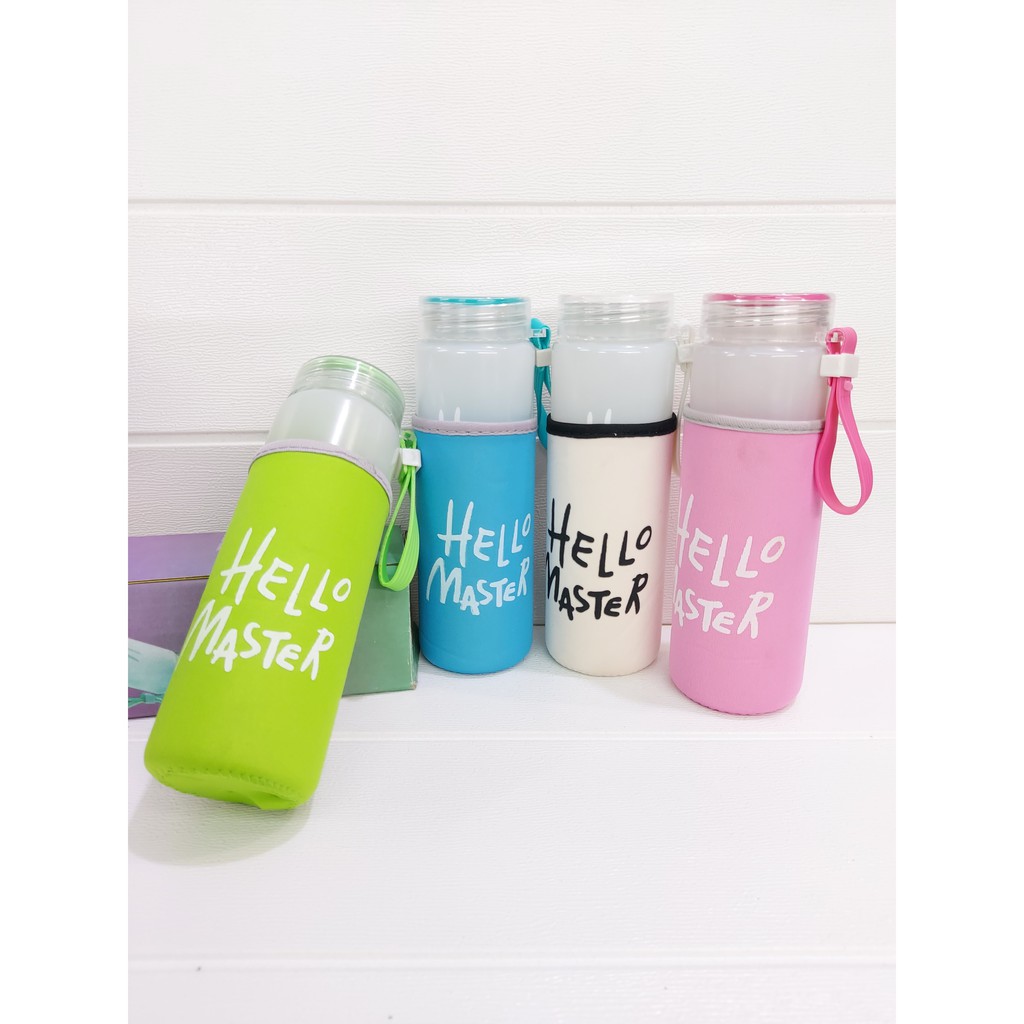 BOTOL KACA HELLO MASTER + POUCH WARNA UK. 300ML / BOTOL KACA HELLO MASTER UK. 300ML