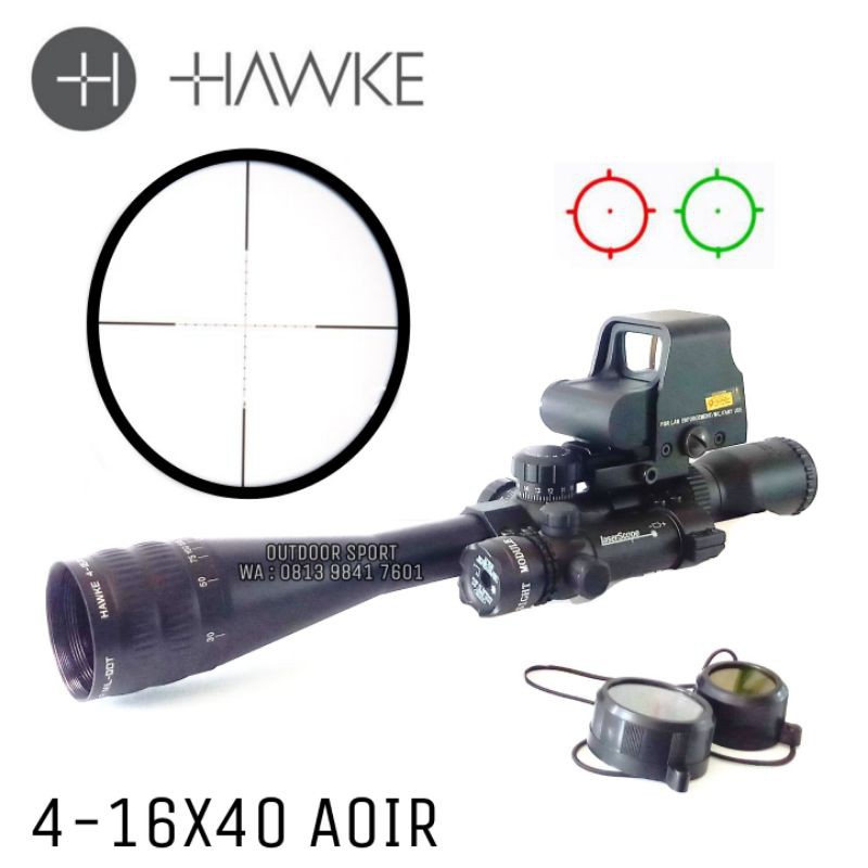 Telescope Hawke 4-16x40 AOIR Mildot + Holosight Scope Red Green Dot + Laser Scope | Teleskop Hawke