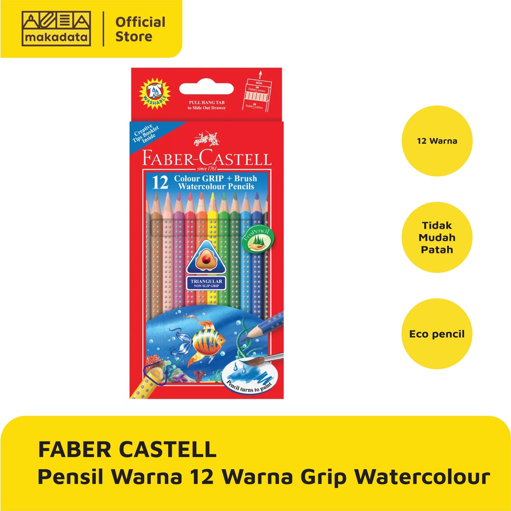 

COLOUR PENCIL / PENSIL WARNA FABER CASTELL 12 WARNA GRIP WATERCOLOUR MURAH