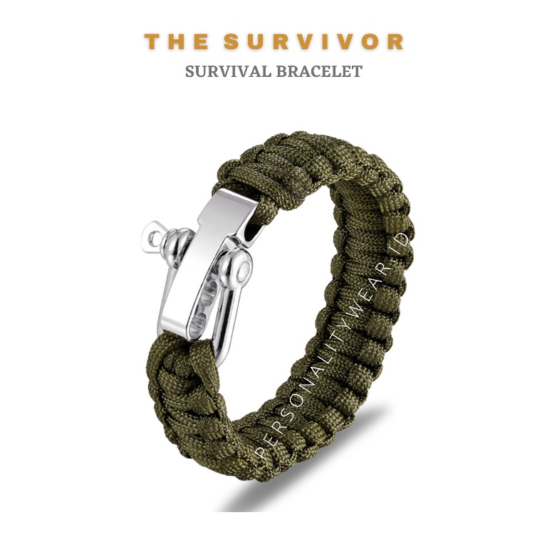 Gelang Pria Cowok Survival Paracord Hijau Army THE SURVIVOR