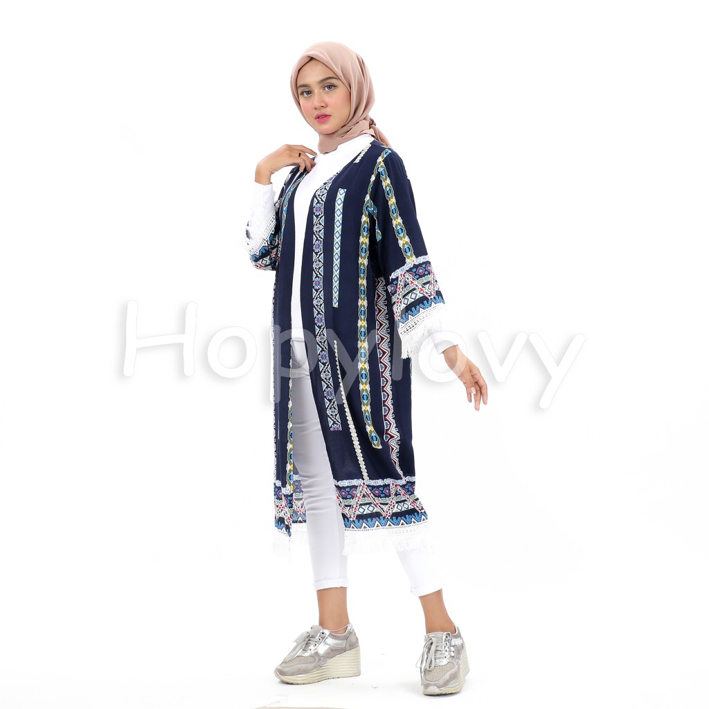 HOPYLOVY - Long Outer / Cardigan Panjang Wanita Etnic Motif Etnika