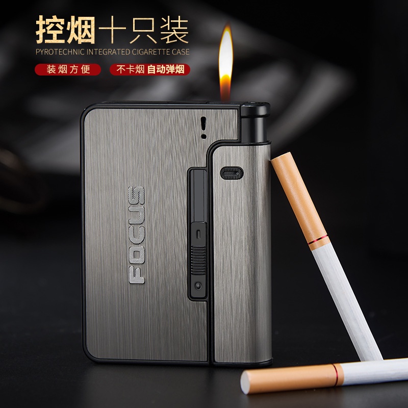 Kotak Tempat Wadah Rokok Roko Korek Api Elektrik Listrik Focus Portable Cigarette Case with Lighter Korek Api Slot