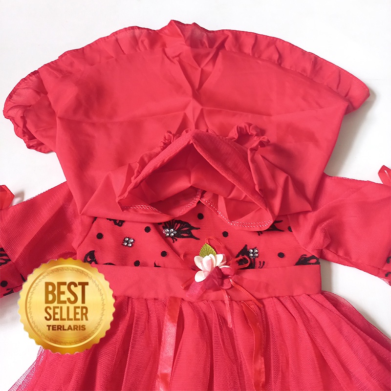 Baju Muslim Bayi 6 12 Bulan Setelan Gamis Muslim Baby Perempuan Gaun Syari Dress 1 Tahun Terlaris Trending Warna Pink Merah KA65 Motif