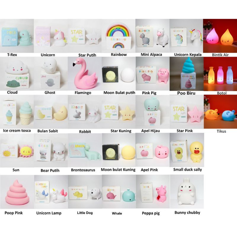 MN - LAMPU TIDUR ANAK / LAMPU HIAS KARTUN UNICORN FLAMINGO / LAMPU LED AWAN PELANGI