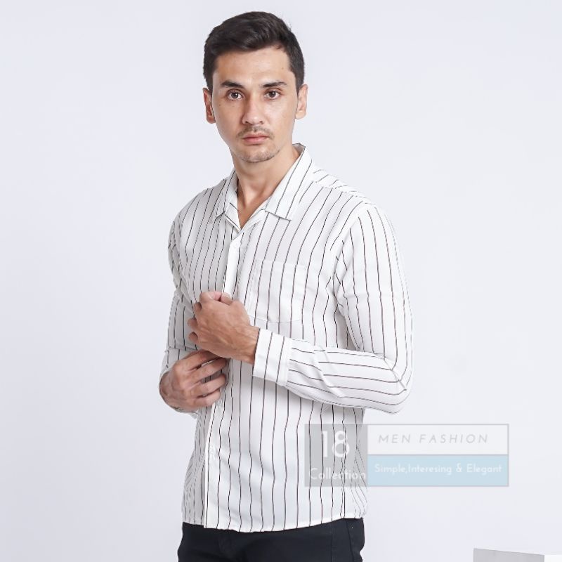 Kemeja Stripe Regular Fit / Kemeja Over Size / Kemeja Gombrong / Kemeja Pria / Kemeja Lengan Panjang