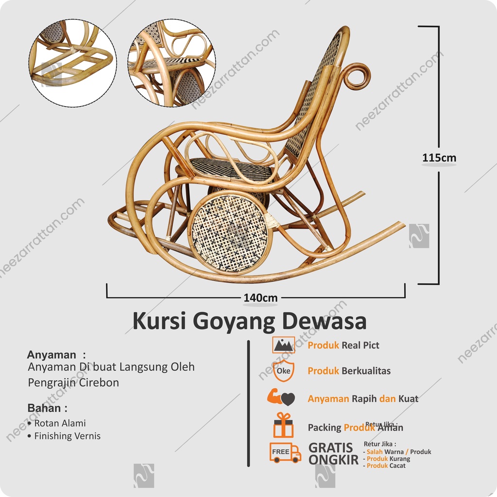 Kursi Santai Teras Lipat Goyang Dewasa Malas Selonjor selonjoran dari Rotan