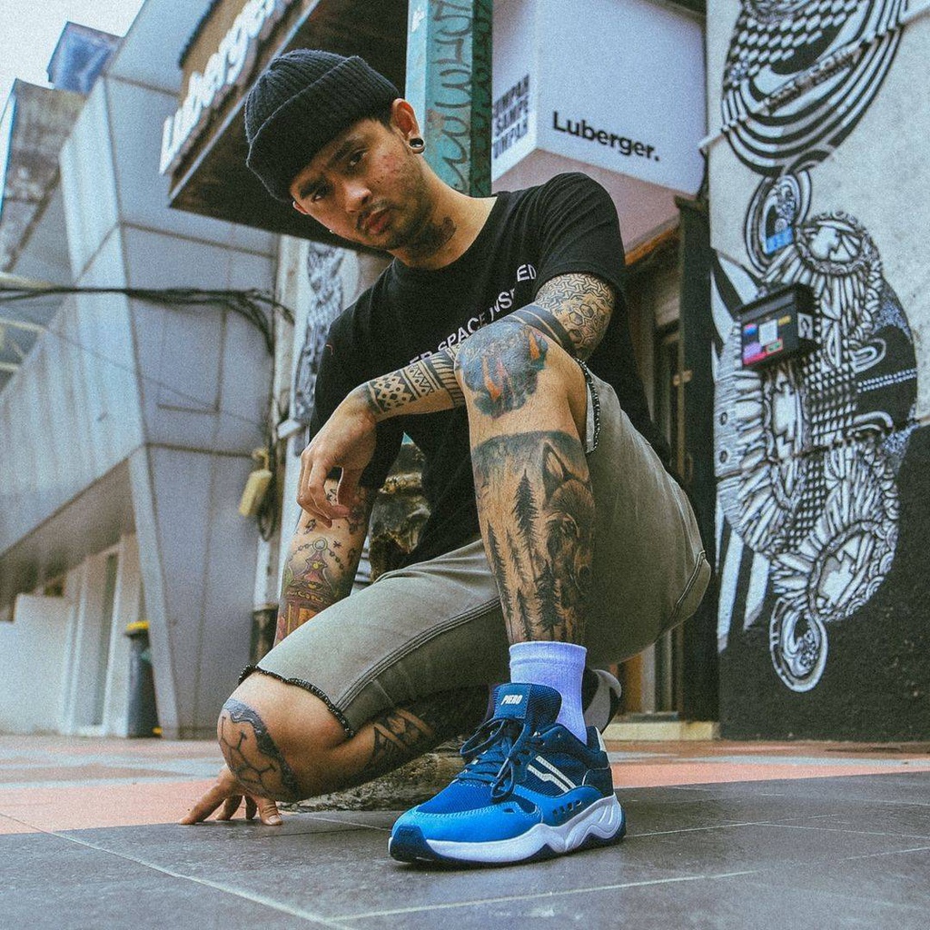 piero ergo street navy  light blue sneakers sepatu running