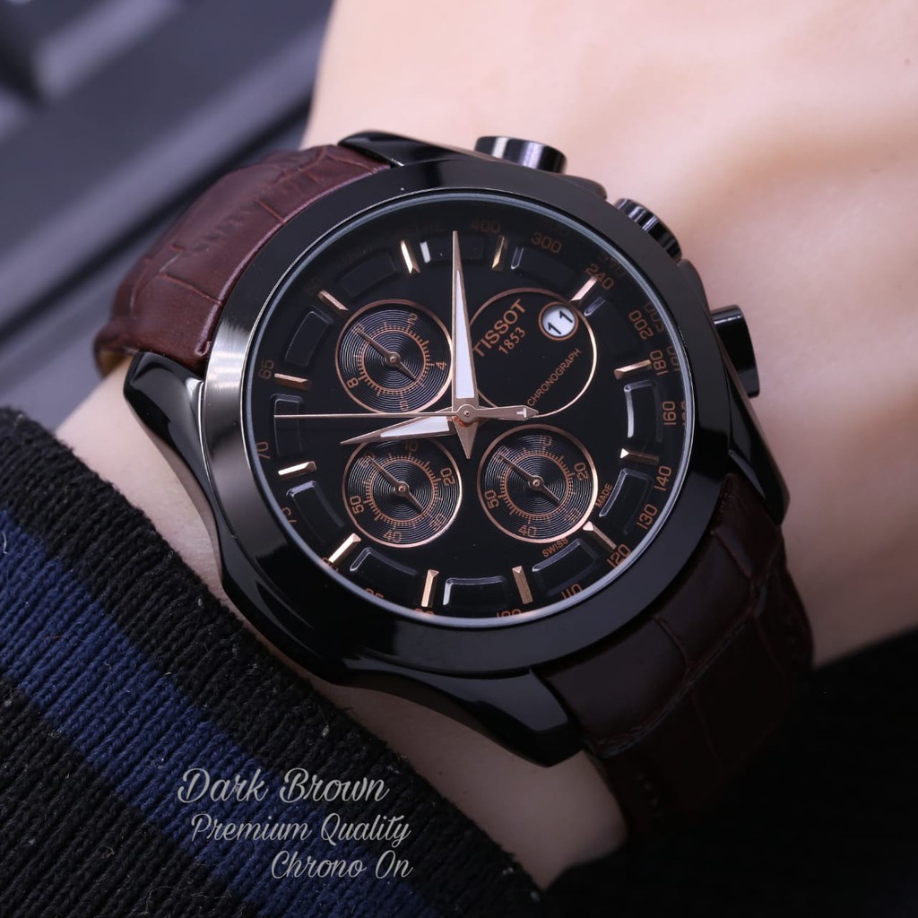 JAM TANGAN PRIA TlSSOT KULIT CHRONO TANGGAL AKTIF - DIAMETER 4,3 CM