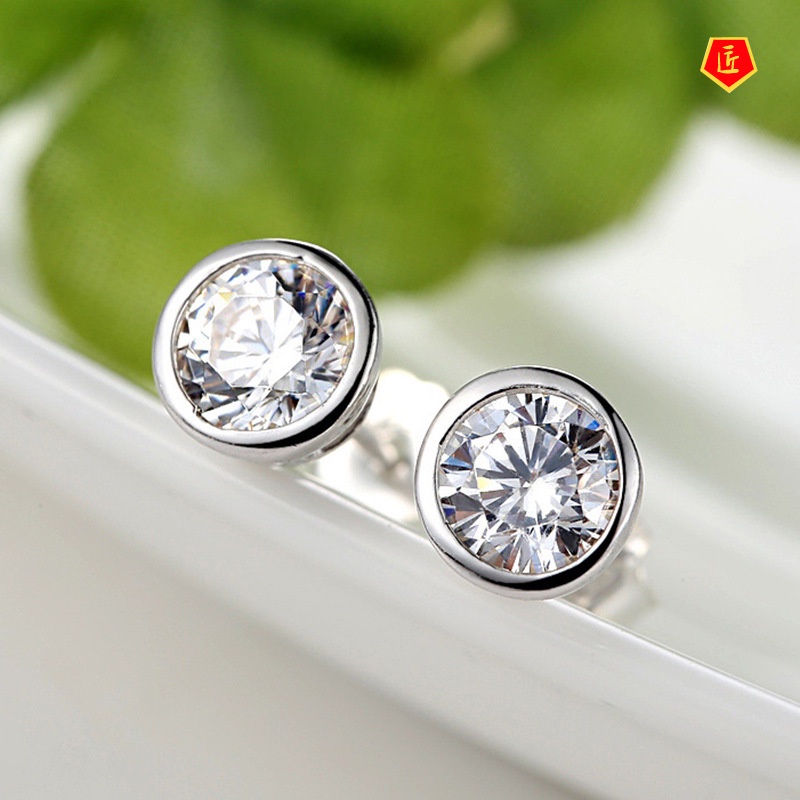 [Ready Stock]Single Diamond Stud Earrings 18K Platinum Moissanite