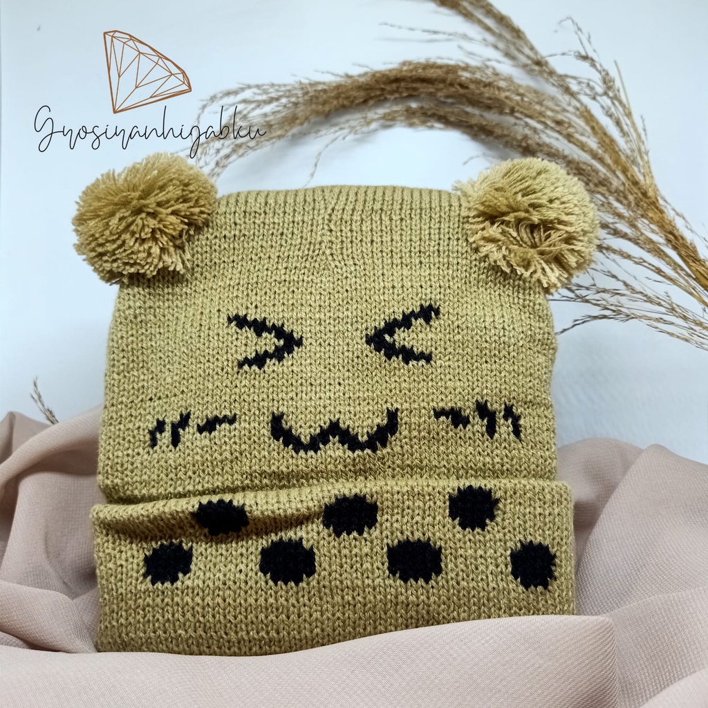 kupluk bayi motif boba smile terbaru bahan rajut premium