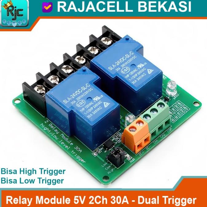 Relay module Arduino 2ch 30A Input Bisa High dan Low Active Trigger