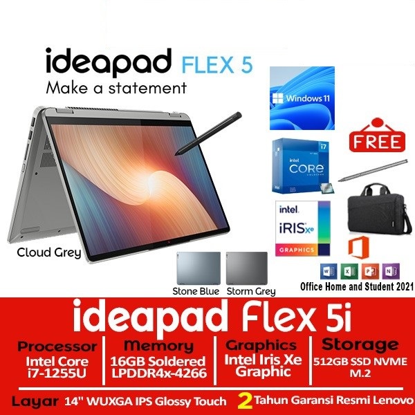 Lenovo Idaepad Flex 5i - i7-1355U 16GB 512GB SSD 14&quot;WUXGA IPS TOUCH W11 OHS