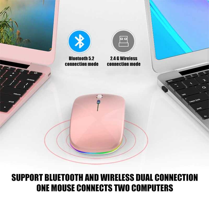 Dual Mode 2.4G Silent Wireless Mouse Rechargeable 1600 DPI RGB LED Backlit Isi Ulang Mouse Gaming