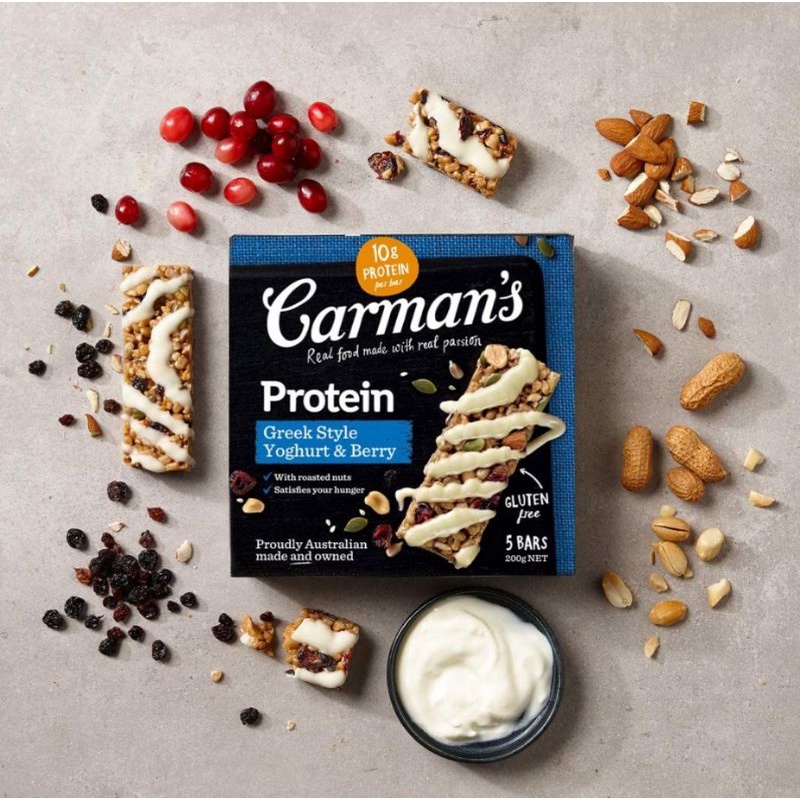 

Carman's Gourmet Protein Bar Greek Style Yoghurt & Berry 5pck 200gr/import