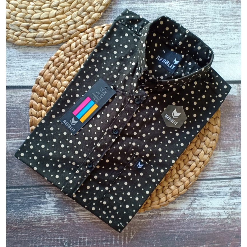 01 Real Pic Kemeja Motif Lengan Pendek merek REDBLIT Bahan Rami/Linen-GAMBAR 5