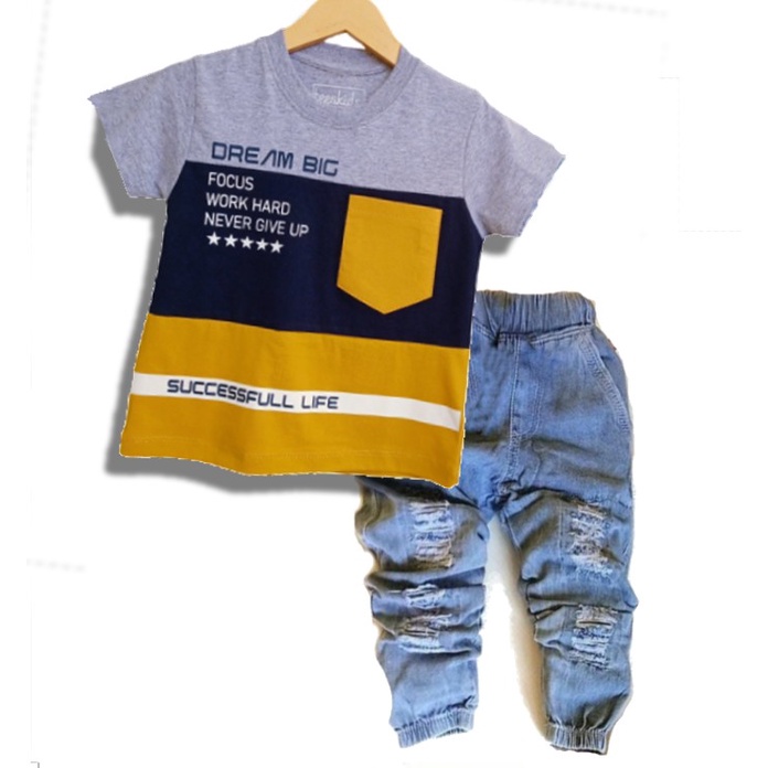 ONE SET ANAK BOY DREAM BIG CELANA PANJANG JOGER 1-8 TAHUN DREAM BIG KAOS ANAK DISTRO PREMIUM JOGER
