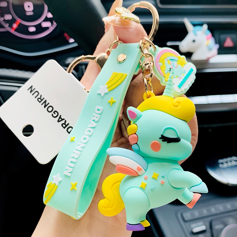 Gantungan Kunci Bentuk Boneka Kartun Unicorn Warna Pelangi Untuk Mobil / Tas Ransel