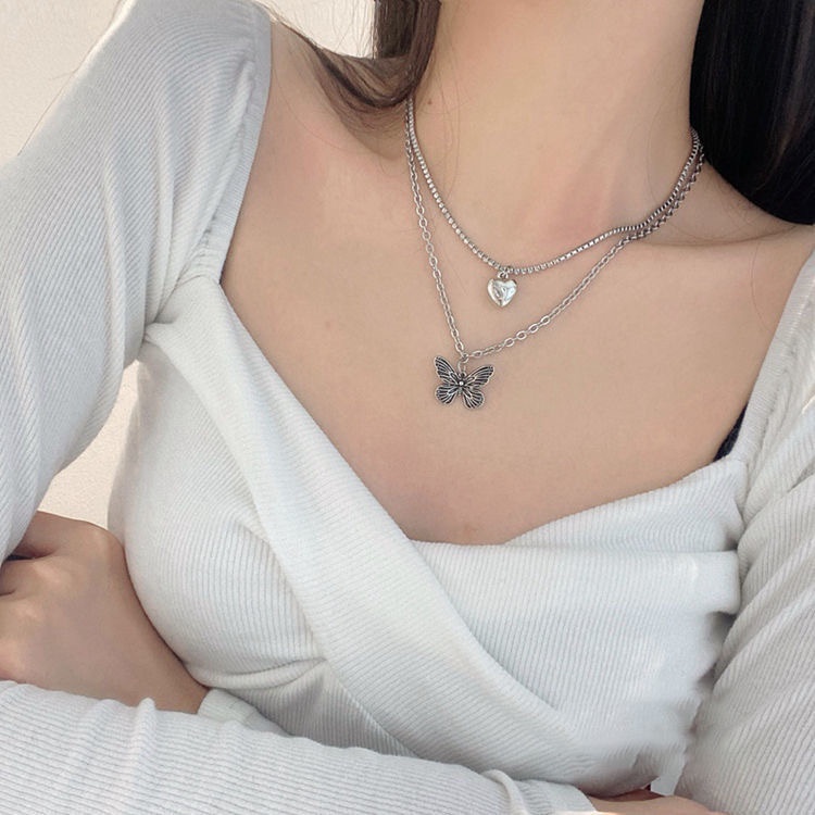 Butterfly Kalung Choker Rantai Desain Kupu-Kupu Hati Untuk Wanita