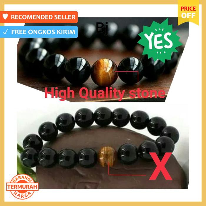 GELANG BATU NATURAL BLACK ONYX TIGER EYE PREMIUM