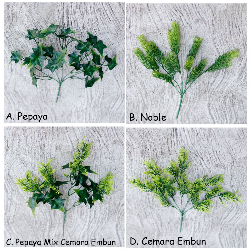 Daun Artificial cabang 5 Daun Artificial / Daun Dekorasi / Daun Plastik / Daun Pernikahan