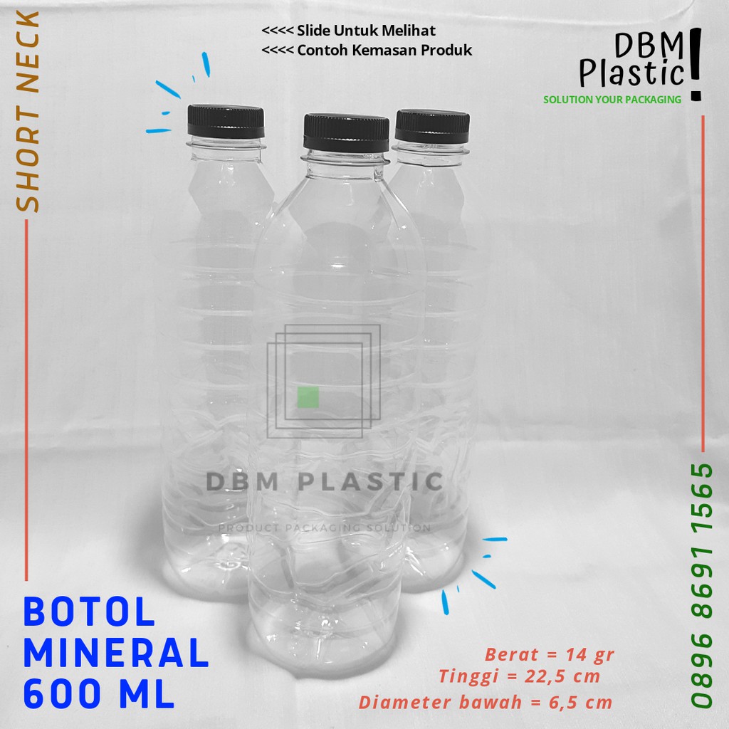 (Min.10pcs) Botol Plastik Mineral 600ml . Botol PET Air 600 ml . Botol Mineral 600 ml
