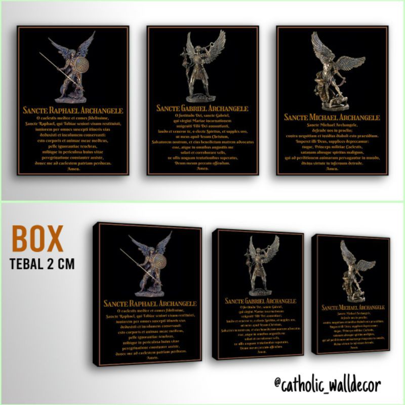 Paket Hiasan dinding gambar St.Michael St.Gabriel St.Rafael dengan doa latin 30x40cm