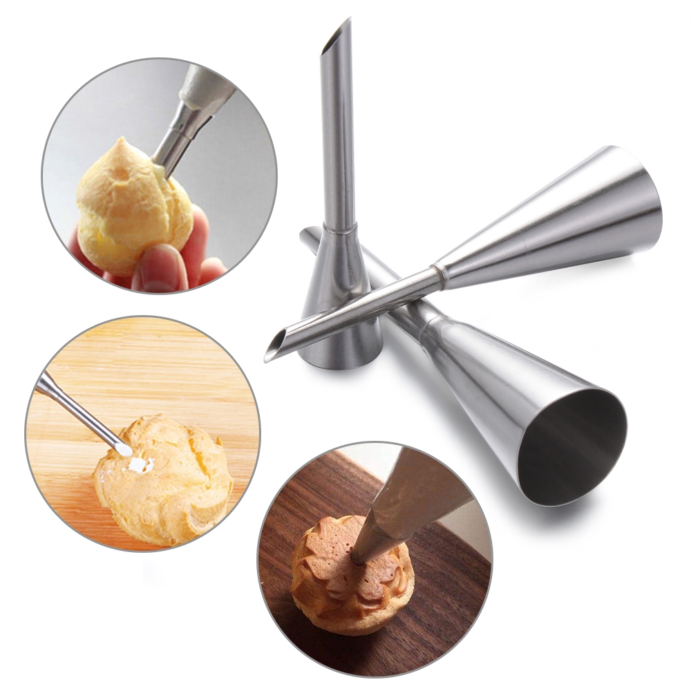 Wonderful 3Pcs Spuit Piping dengan Bahan Stainless Steel untuk Hiasan Kue / Fondant