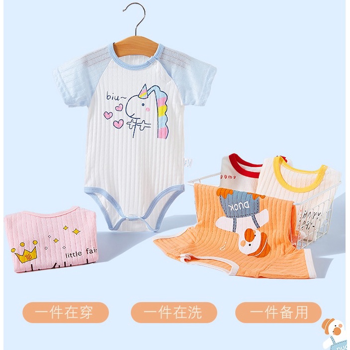 (Pimenova) Jumpsuit Bayi UNISEX Lengan Pendek Gambar Kartun Hewan Jumper Pendek jumpsuit Pendek