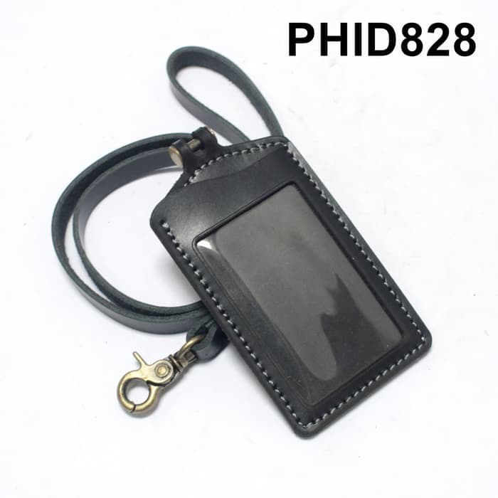 

Gantungan dompet ID card kulit warna hitam PHID828 tali ID card holder