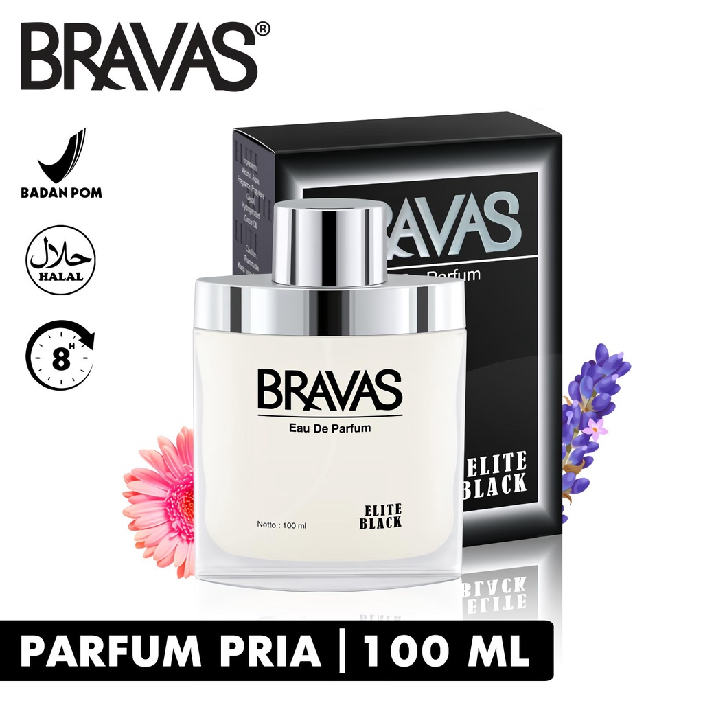 Eau De Parfume BRAVAS ELITE BLACK Original 100 ML Halal EDP Perfum Pria Spray