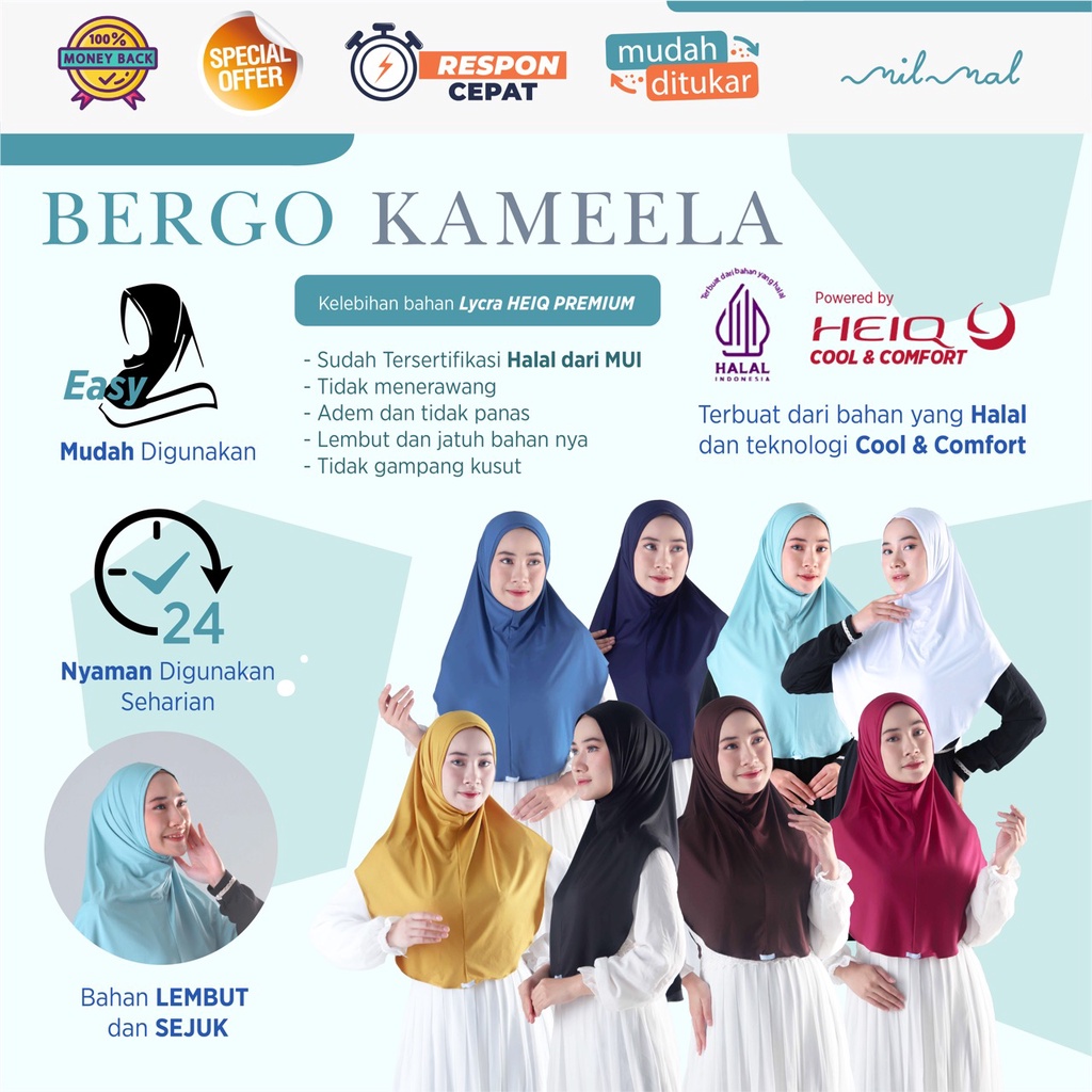Kerudung / Hijab Bergo Sport Kameela - Lycra HEIQ Premium