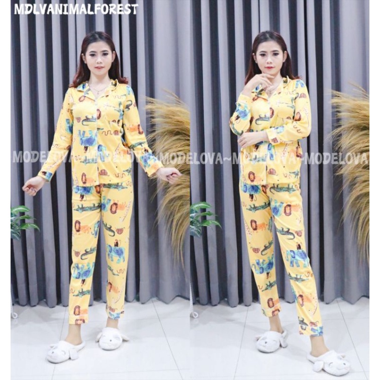 MLDV~BAJU TIDUR ANIMAL FOREST YELLOW PP BAJU TIDUR IMPORT CEWEK BEST SELLER BAJU TIDUR PIYAMA IMPORT