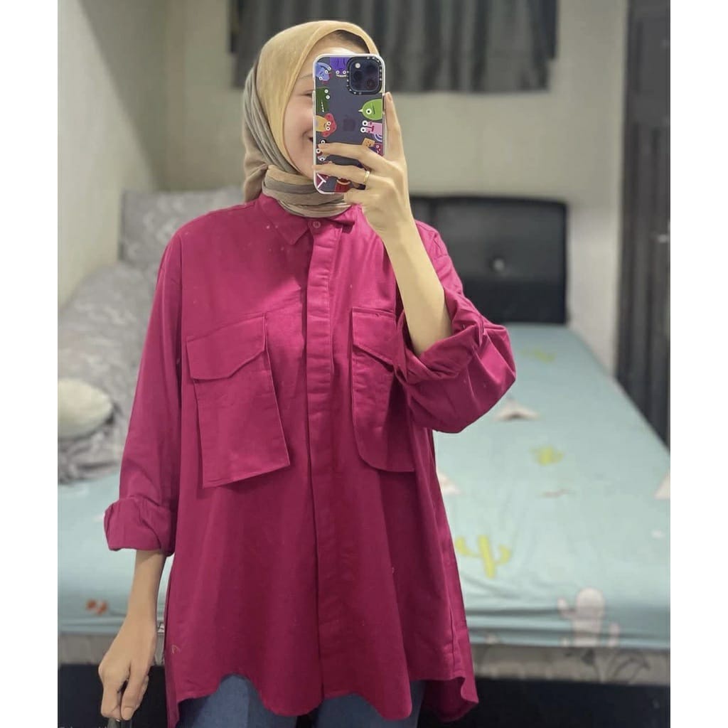 RX FASHION - PUTRI BLOUSE TWISTCONE / Pita Pocket XXL/ Atasan kemeja Kancing - NN