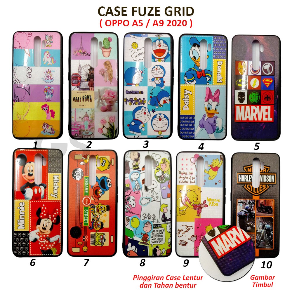 Casing OPPO A5 A9 2020 A92S F11 K5 6 Case Fuze Glass Grid Hardcase Tpu