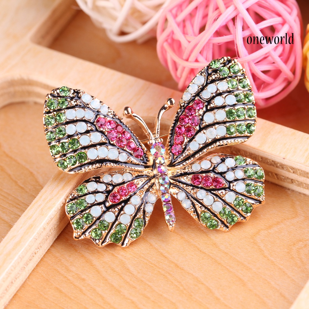 OW@ Colorful Butterfly Rhinestone Brooch Pin Wedding Bridal Scarf Collar Jewelry