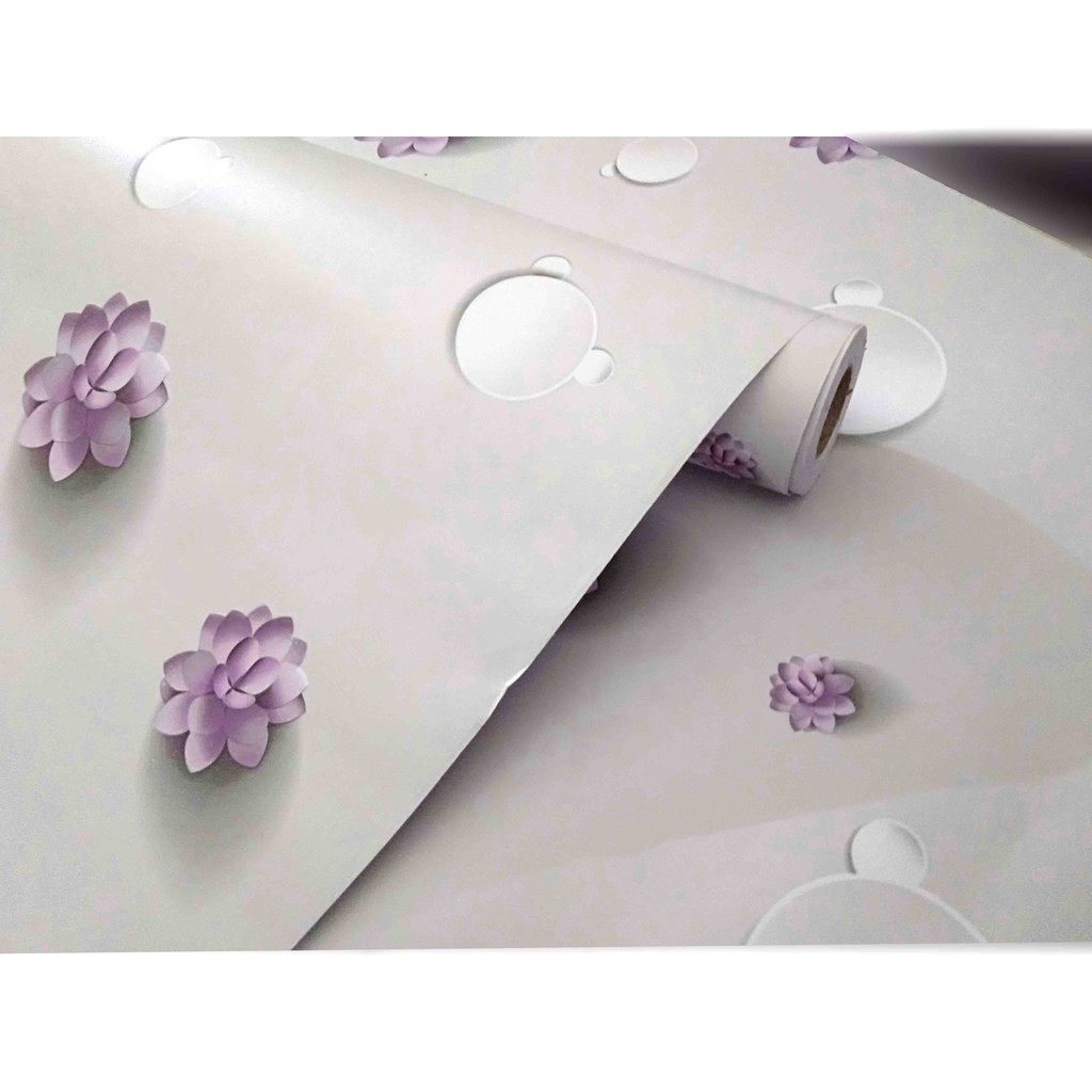 Wallpaper Stiker Dinding 45 cm x 10m - Bahan PVC Anti Air - Motif Kembang Air Ungu