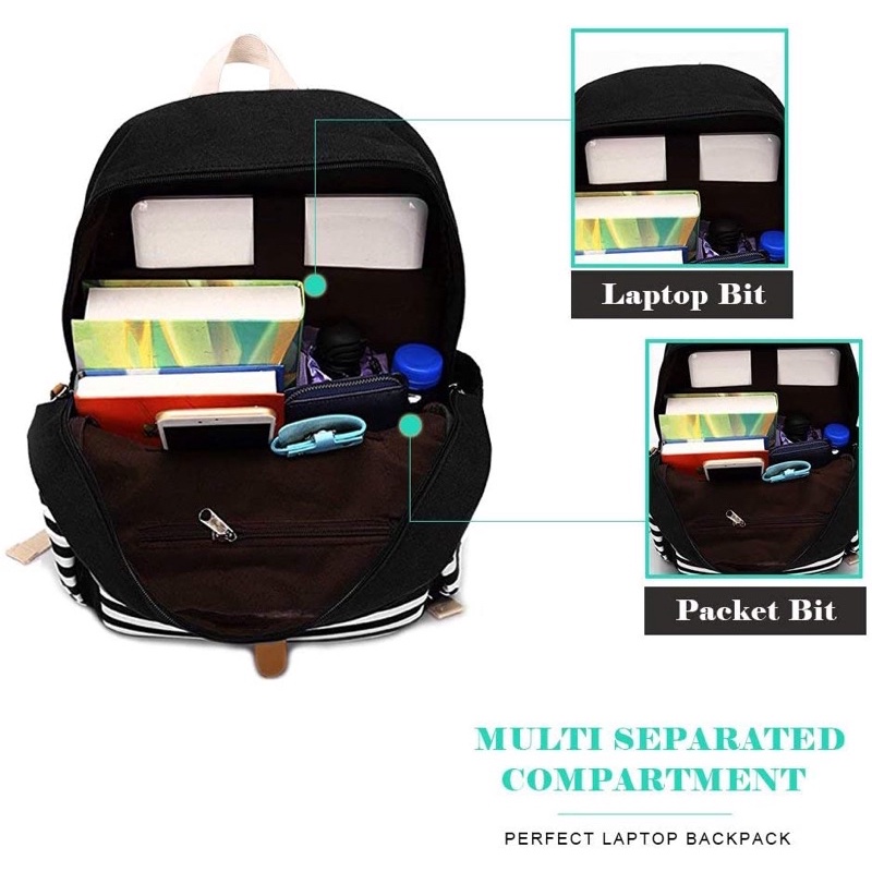 GH-Bag Tas Sekolah Ransel Sekolah Backpack Kanvas Wanita Cocok Untuk SMP SMU KANVAS STRIPE TS