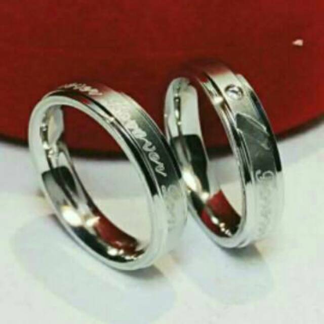 cincin couple silver titanium fl ukir nama dan box/cincin nama/cincin kawin/cincin nikah/cincin tuna