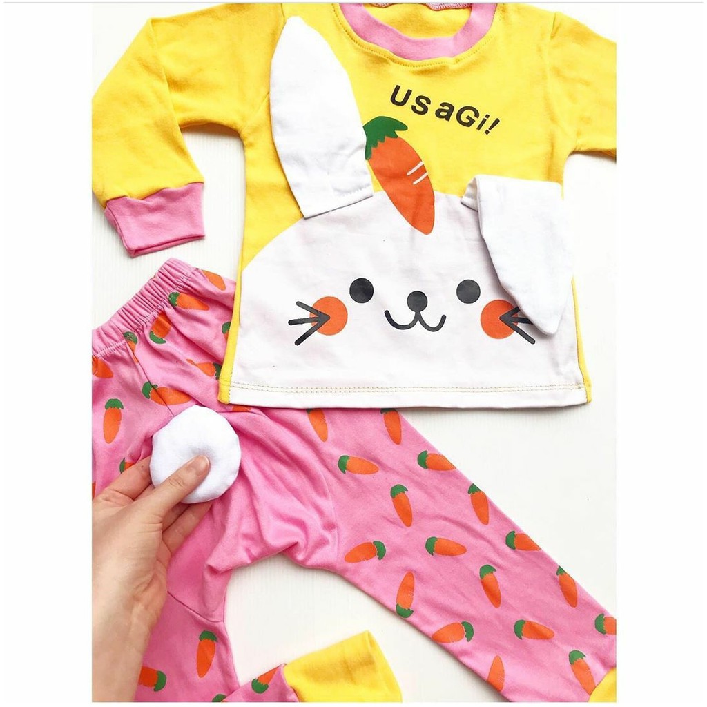 Baju setelan piyama tidur katun motif fashion anak bayi perempuan cewek murah -usa