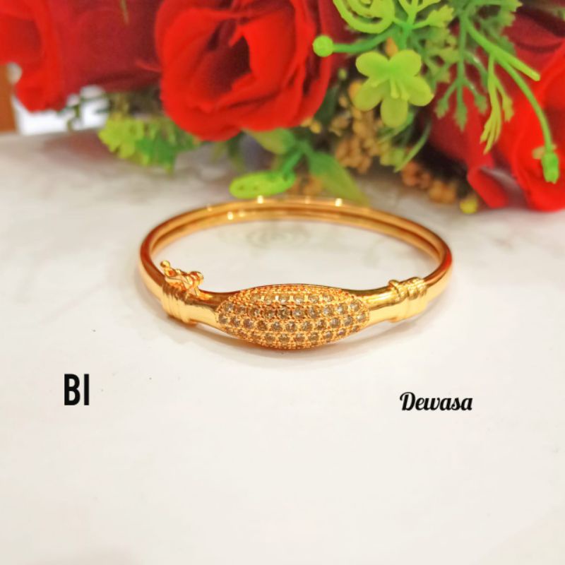 Gelang Bangkok Dewasa Permata Zircon Buka Samping Perhiasan Wanita Gold Modern (COD)