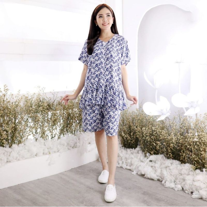 setelan piyama bahan rayon ukuran 3/4 merk amro