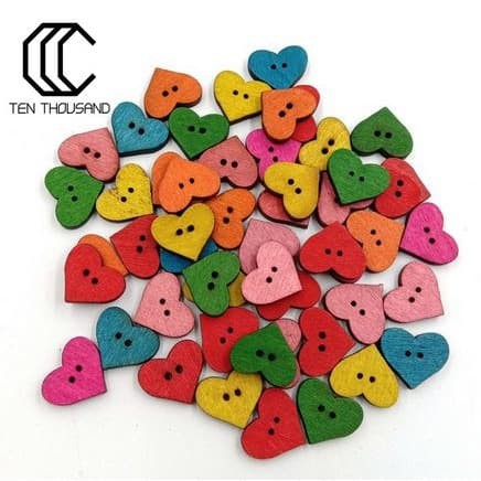 Kancing Kayu 2 Lubang - TEN THOUSAND Colorful Heart Shape (10pcs)