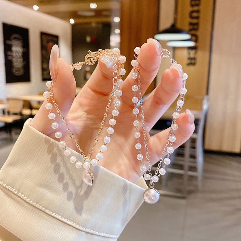 Gelang Rantai Mutiara Double Layer Gaya Korea Untuk Wanita