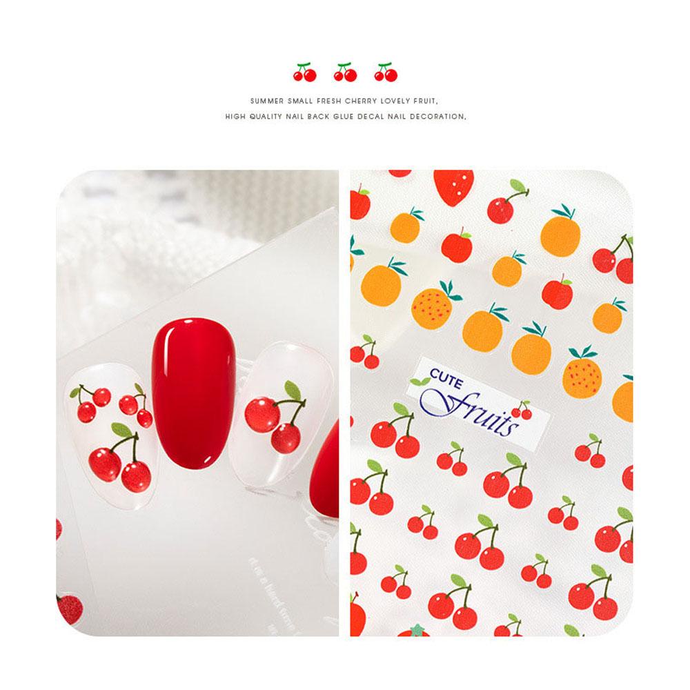 AUGUSTINA Agustin 3D Kuku Stiker Musim Semi Musim Panas Baru Indah Lucu Peach Buah Strawberry 5D Tipis Tangguh Kartun Cherry Manicure Aksesoris Perekat Diri Stiker